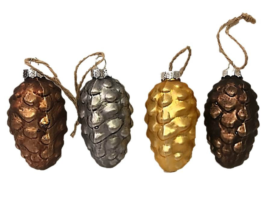 Woodland Tiny Pine Cone Ornaments Set/4