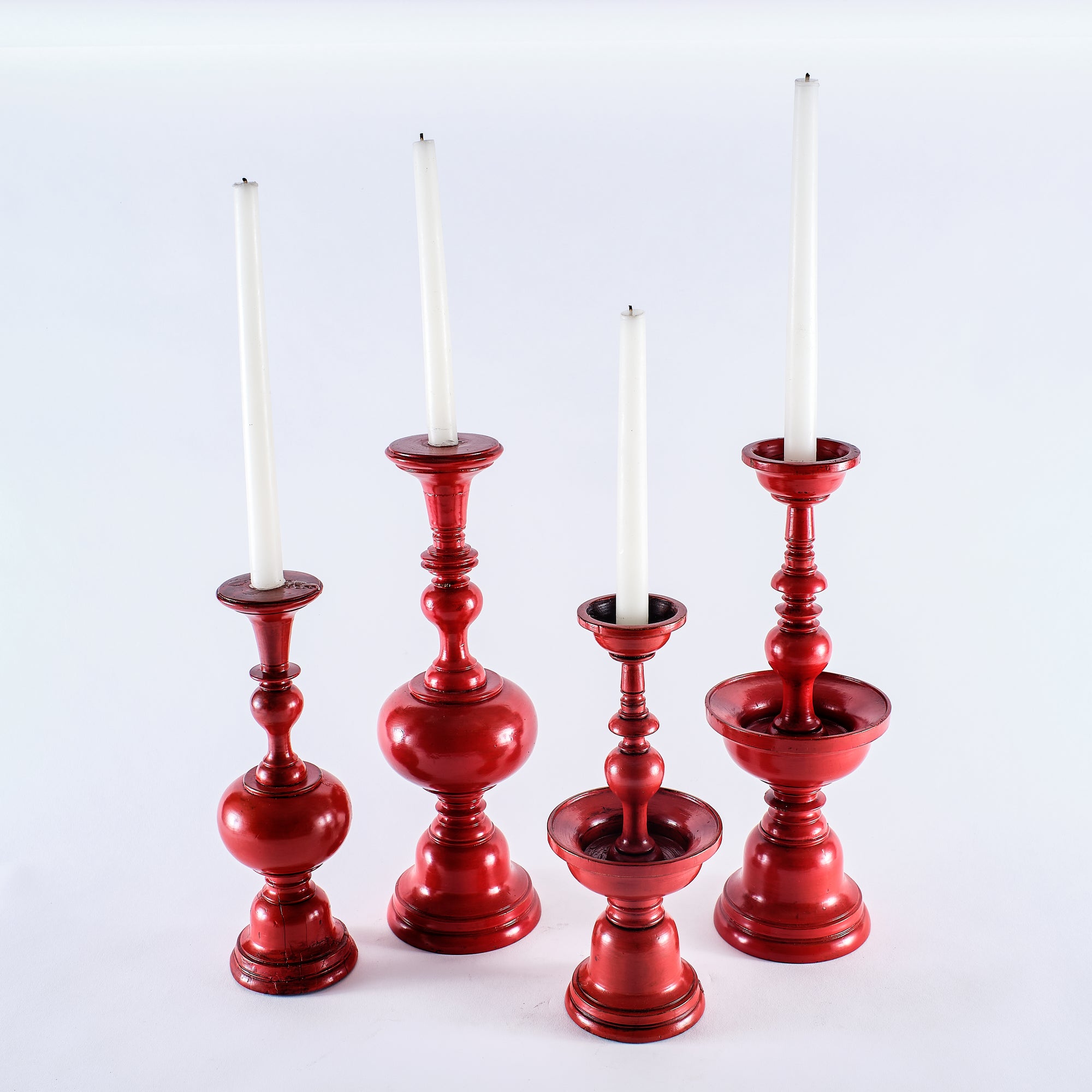 Ark Antiques Chinese Red Candle Holders, Set/4